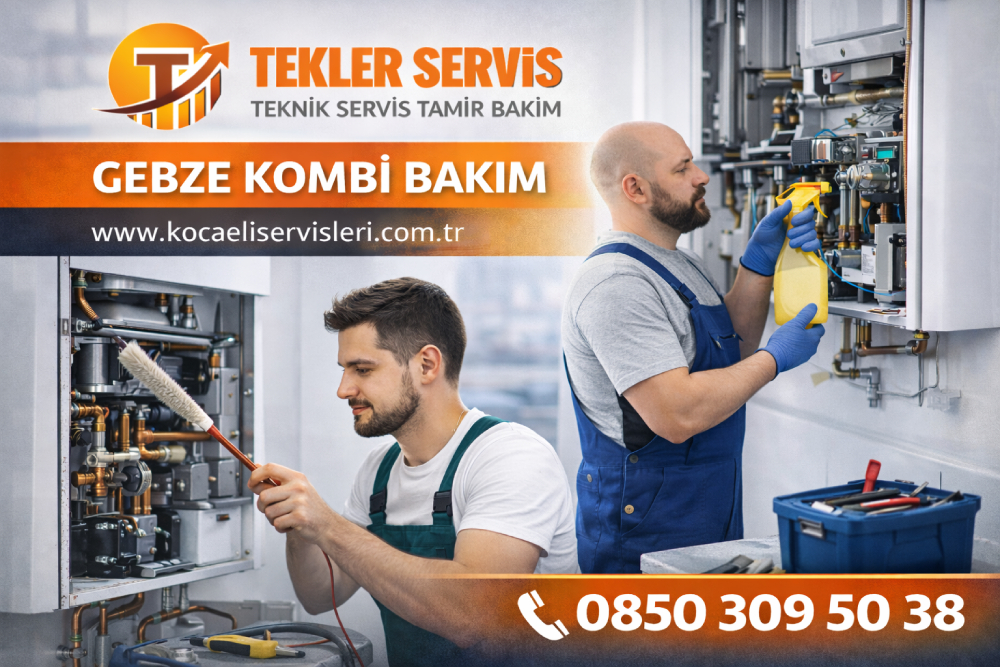 Gebze kombi bakım hizmeti sırasında teknik servis ustası kombi temizliği ve kontrol işlemi yaparken – Kocaeli